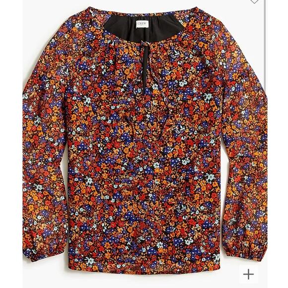 J. Crew Floral Long Sleeve Fall Crinkle Peasant Blouse Size XS - Picture 1 of 11